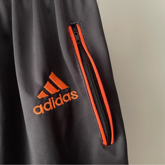 Vintage Adidas Neon 3 Stripe Fleece Lined Athletic Shorts Orange Grey 90s Y2K - Picture 2 of 8